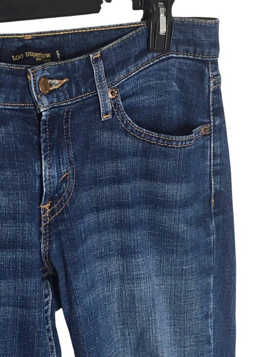 Levis 524 Too Superlow Jeans Womens 7 Blue Bootcut Low Rise Stretch Denim - Picture 1 of 16